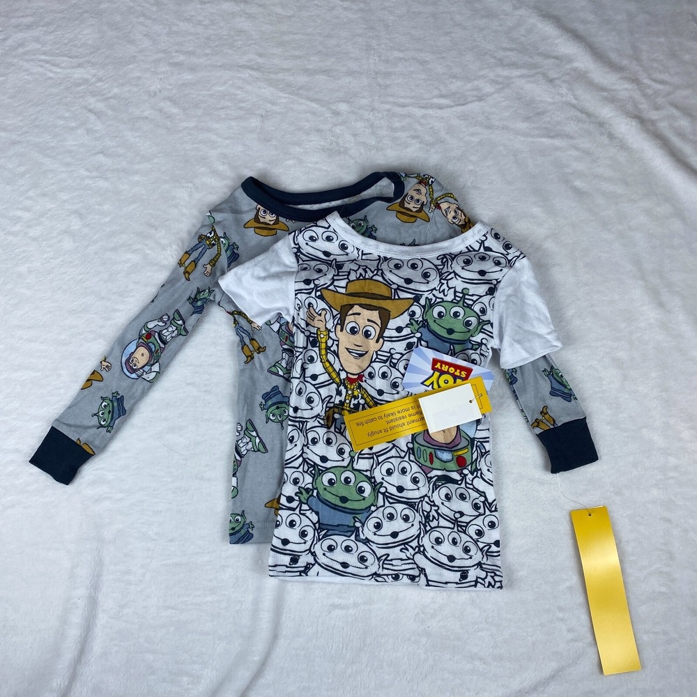 Disney Pixar Toy Story Lot of 2 Pajama Top Boys 4T White Woody & Buzz‎ Standing